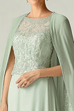 Elegante Mint A-Line Scoop Chiffon Beaded Lange Moeder van de Bruid Jurk met Cap