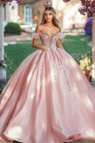 Blush Off the Shoulder prinses satijnen Quinceanera jurk met appliques