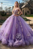 Plum Sweetheart Ball Goown Tulle Quinceanera jurk met appliques