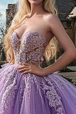 Plum Sweetheart Ball Goown Tulle Quinceanera jurk met appliques