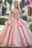 Blush Off The Shoulder Organza Prinses Quinceanera Jurk met Kralen