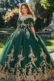 Donkergroene prinses tule off de schouder Quinceanera jurk met appliques