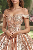 Blush Off the Shoulder satijnen prinses Quinceanera jurk met appliques