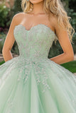 Mint Baljurk Tule Sweetheart Quinceanera Jurk met Appliques