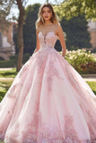 Prinses Blush Baljurk Strapless Tule Quinceanera Jurk met Appliques