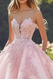 Prinses Blush Baljurk Strapless Tule Quinceanera Jurk met Appliques