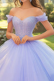 Lila Off the Shoulder Ball Gown Tule Quinceanera jurk met appliques