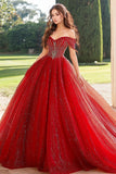 Glitter Rode Off the Shoulder Prinses Quinceanera Jurk met Appliques