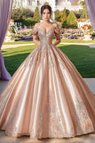 Champagne Off The Shoulder satijn stoffen baljurk Lange quinceanera jurk