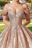 Champagne Off The Shoulder satijn stoffen baljurk Lange quinceanera jurk