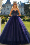 Navy Sweetheart Strapless Baljurk Tule Quinceanera Jurk