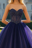 Navy Sweetheart Strapless Baljurk Tule Quinceanera Jurk