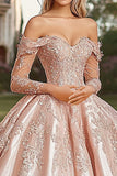 Off The Shoulder Blush Lange Mouwen Galajurk Quinceanera Jurk