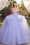 Lavendel baljurk van de schouder strapless quinceanera-jurk