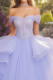 Lavendel baljurk van de schouder strapless quinceanera-jurk