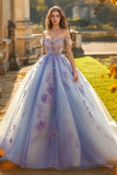 Prinses lavendel baljurk off de schouder tule quinceanera jurk met pailletten appliques