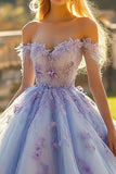 Prinses lavendel baljurk off de schouder tule quinceanera jurk met pailletten appliques