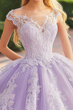 Prinses Lila Baljurk Off The Shoulder Gegolfde Tule Quinceanera Jurk met Appliques