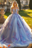 Prinses lavendel baljurk off de schouder tule quinceanera jurk met 3D bloemen