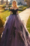 Prinses Zwart Off the Shoulder Tule Quinceanera Jurk met Kant Appliques