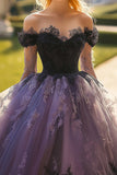 Prinses Zwart Off the Shoulder Tule Quinceanera Jurk met Kant Appliques