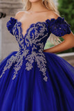 Koningsblauwe baljurk Off the Shoulder Tulle Quinceanera jurk met appliques