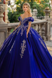 Prinses Royal Blue Baljurk Off the Shoulder Tule Quinceanera Jurk met Lace Appliques