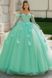 Mint Sweetheart Floral Tulle Quinceanera jurk met lange mouwen