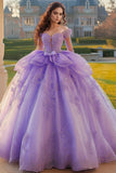 Lila baljurk Off The Shoulder Quinceanera-jurk met lange mouwen