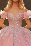 Roze Off The Shoulder Ball Gown Geappliqueerde Quinceanera Jurk