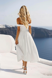Chiffon Wit Off The Shoulder A Line Afstuderen Jurk