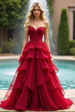 A Line Lace Red Sweetheart Lange Galajurk