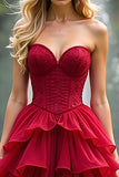 A Line Lace Red Sweetheart Lange Galajurk