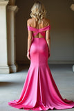 Eenvoudige Off The Shoulder Zeemeermin Lange Fuchsia Prom Jurk