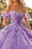 Plum Floral Off The Shoulder Tule Quinceanera jurk met appliques