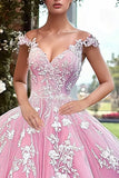 Off The Shoulder Sprankelende Roze Quinceanera Jurk met 3D Bloemen