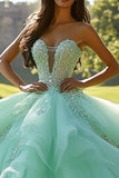 Sprankelende Mint Sweetheart Quinceanera-jurk met ruches