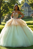 Sprankelende Champagne Tule Quinceanera jurk met ruches