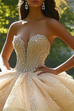 Sprankelende Champagne Tule Quinceanera jurk met ruches