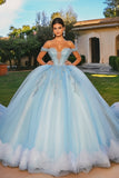 Prinses hemelsblauw off-shoulder quinceanera-jurk