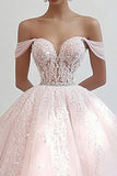 Prinses roze baljurk off de schouder tule quinceanera jurk met appliques