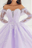 Prinses Lila Baljurk Off The Shoulder Lange Mouwen Tule Quinceanera Jurk met Appliques