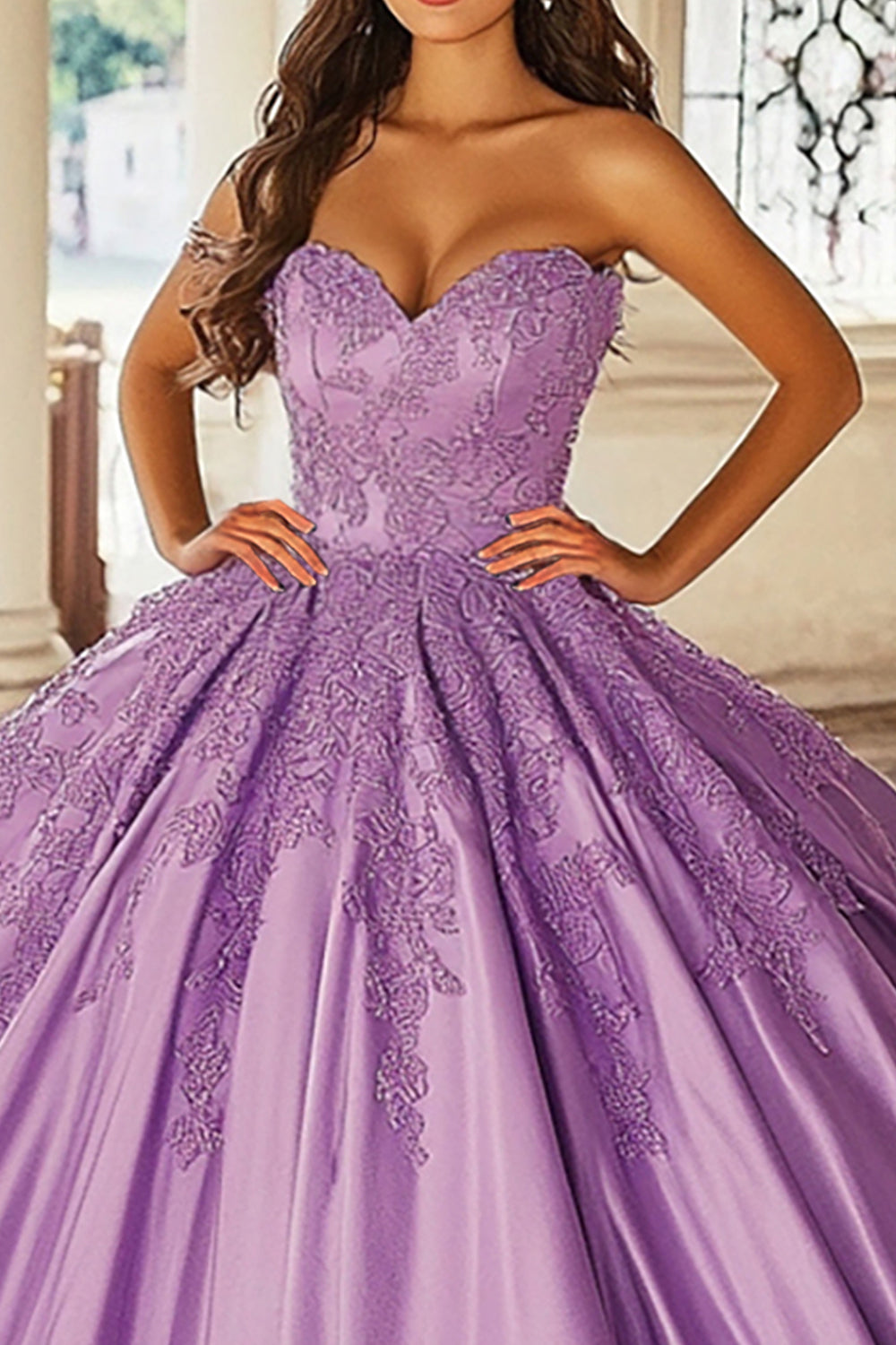 Paarse strapless sweetheart baljurk quinceanera jurk