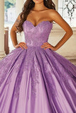 Paarse strapless sweetheart baljurk quinceanera jurk