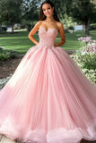 Roze baljurk strapless opgestikte lange quinceanera jurk