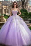 Galajurk Lila Strapless Tule Lange Quinceanera Jurk