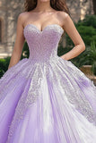 Galajurk Lila Strapless Tule Lange Quinceanera Jurk