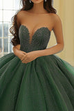 Donkergroene baljurk strapless sweetheart quinceanera jurk
