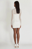 Witte pailletten Bodycon Scoop Neck Lange Mouwen Korte Afstuderen Jurk