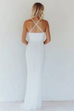 Katoen Wit A Line Spaghetti Bandjes Bodycon Afstuderen Jurk
